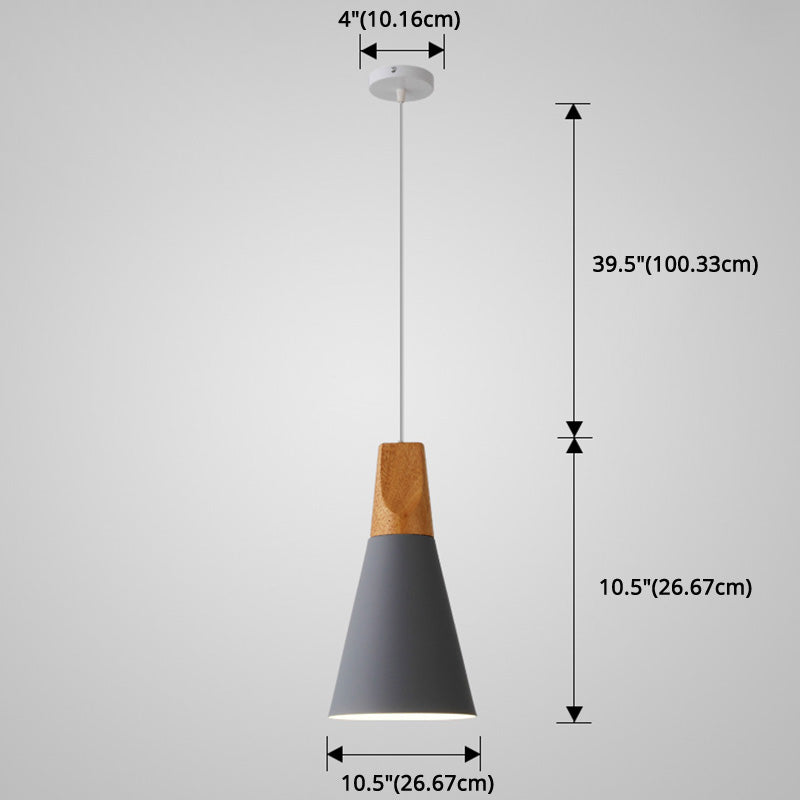 Metal Tapered Hanging Light Nordic Style 1 Light Restaurant Ceiling Pendant Lamp with Wooden Top Clearhalo 'Ceiling Lights' 'Modern Pendants' 'Modern' 'Pendant Lights' 'Pendants' Lighting' 2579825