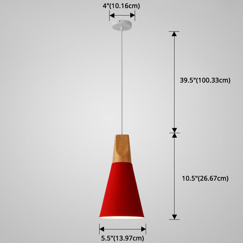 Metal Tapered Hanging Light Nordic Style 1 Light Restaurant Ceiling Pendant Lamp with Wooden Top Clearhalo 'Ceiling Lights' 'Modern Pendants' 'Modern' 'Pendant Lights' 'Pendants' Lighting' 2579827