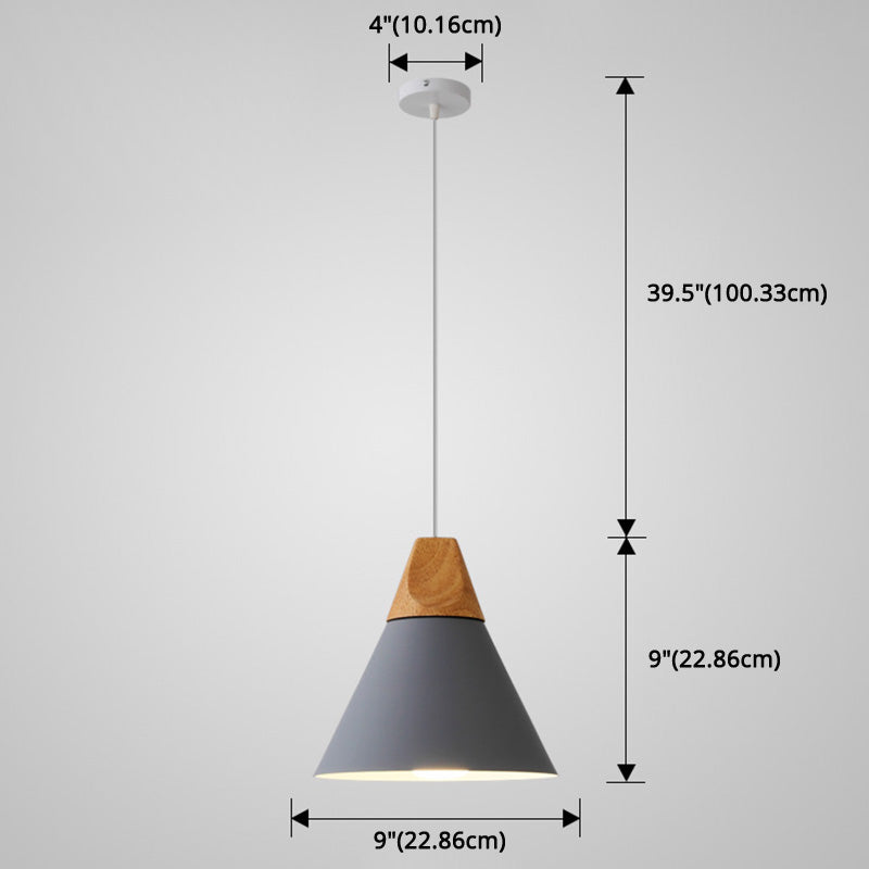 Metal Tapered Hanging Light Nordic Style 1 Light Restaurant Ceiling Pendant Lamp with Wooden Top Clearhalo 'Ceiling Lights' 'Modern Pendants' 'Modern' 'Pendant Lights' 'Pendants' Lighting' 2579831