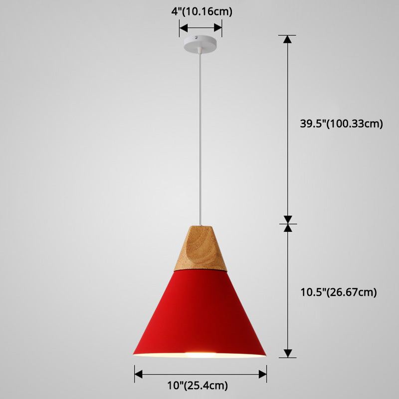 Metal Tapered Hanging Light Nordic Style 1 Light Restaurant Ceiling Pendant Lamp with Wooden Top Clearhalo 'Ceiling Lights' 'Modern Pendants' 'Modern' 'Pendant Lights' 'Pendants' Lighting' 2579838