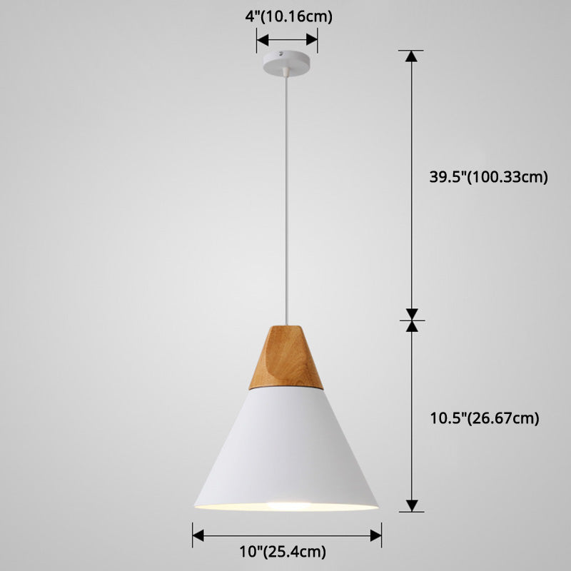 Metal Tapered Hanging Light Nordic Style 1 Light Restaurant Ceiling Pendant Lamp with Wooden Top Clearhalo 'Ceiling Lights' 'Modern Pendants' 'Modern' 'Pendant Lights' 'Pendants' Lighting' 2579839