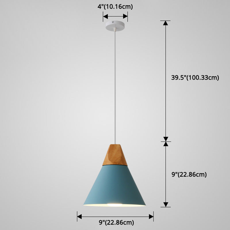 Metal Tapered Hanging Light Nordic Style 1 Light Restaurant Ceiling Pendant Lamp with Wooden Top Clearhalo 'Ceiling Lights' 'Modern Pendants' 'Modern' 'Pendant Lights' 'Pendants' Lighting' 2579843