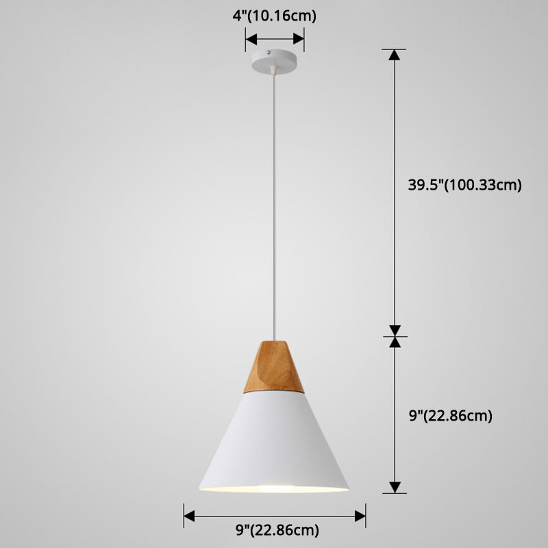 Metal Tapered Hanging Light Nordic Style 1 Light Restaurant Ceiling Pendant Lamp with Wooden Top Clearhalo 'Ceiling Lights' 'Modern Pendants' 'Modern' 'Pendant Lights' 'Pendants' Lighting' 2579845