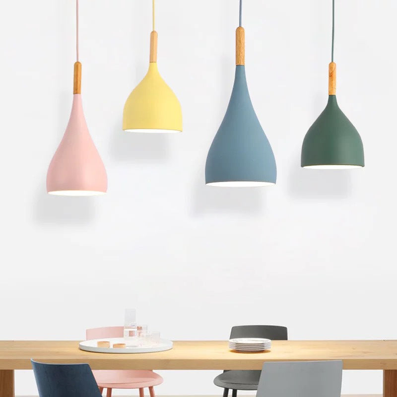 Metal Teardrop Hanging Light Nordic Style 1 Light Restaurant Ceiling Pendant Lamp with Wooden Top Clearhalo 'Ceiling Lights' 'Modern Pendants' 'Modern' 'Pendant Lights' 'Pendants' Lighting' 2579890