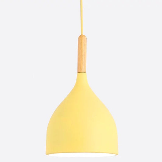 Metal Teardrop Hanging Light Nordic Style 1 Light Restaurant Ceiling Pendant Lamp with Wooden Top Yellow 7" Clearhalo 'Ceiling Lights' 'Modern Pendants' 'Modern' 'Pendant Lights' 'Pendants' Lighting' 2579896