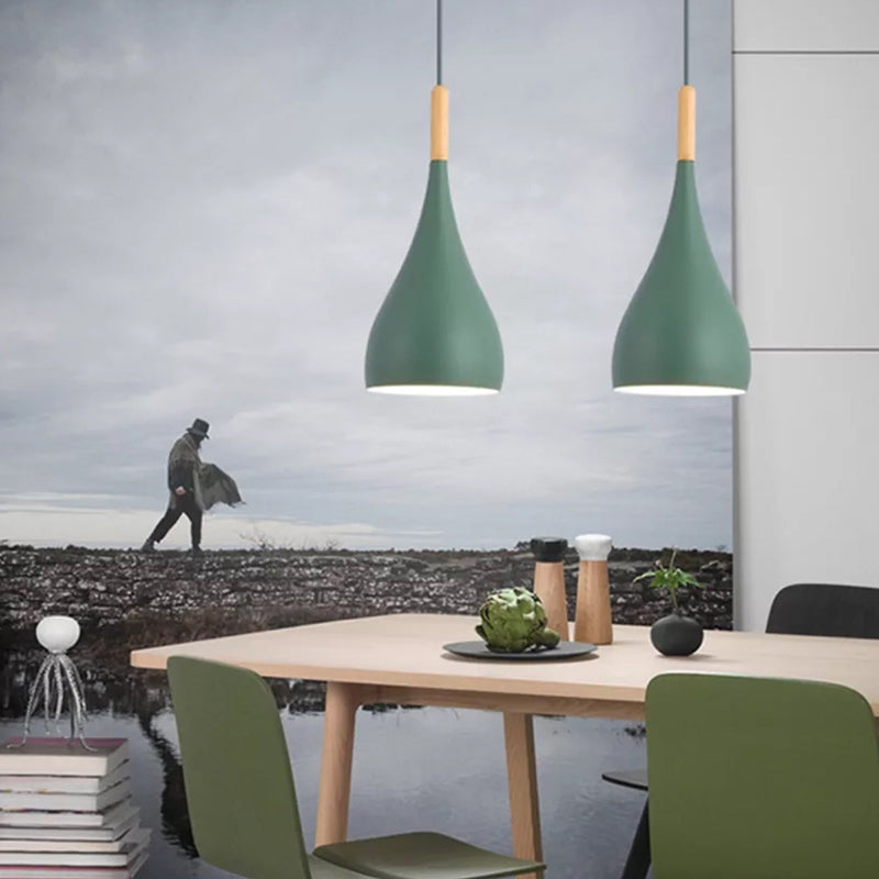 Metal Teardrop Hanging Light Nordic Style 1 Light Restaurant Ceiling Pendant Lamp with Wooden Top Clearhalo 'Ceiling Lights' 'Modern Pendants' 'Modern' 'Pendant Lights' 'Pendants' Lighting' 2579897