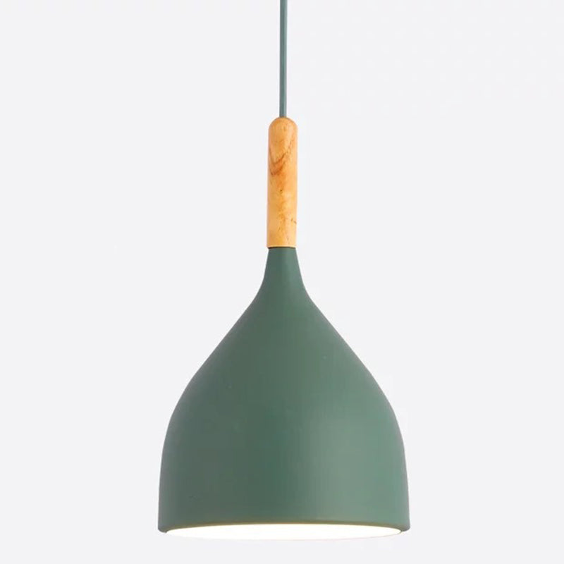 Metal Teardrop Hanging Light Nordic Style 1 Light Restaurant Ceiling Pendant Lamp with Wooden Top Green 7" Clearhalo 'Ceiling Lights' 'Modern Pendants' 'Modern' 'Pendant Lights' 'Pendants' Lighting' 2579900