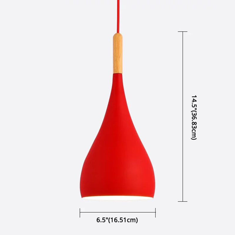 Metal Teardrop Hanging Light Nordic Style 1 Light Restaurant Ceiling Pendant Lamp with Wooden Top Clearhalo 'Ceiling Lights' 'Modern Pendants' 'Modern' 'Pendant Lights' 'Pendants' Lighting' 2579901