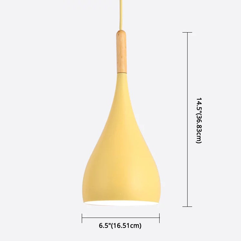 Metal Teardrop Hanging Light Nordic Style 1 Light Restaurant Ceiling Pendant Lamp with Wooden Top Clearhalo 'Ceiling Lights' 'Modern Pendants' 'Modern' 'Pendant Lights' 'Pendants' Lighting' 2579902