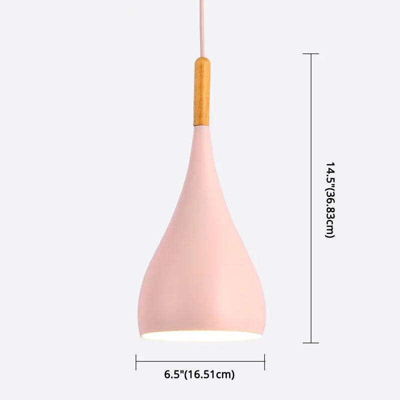 Metal Teardrop Hanging Light Nordic Style 1 Light Restaurant Ceiling Pendant Lamp with Wooden Top Clearhalo 'Ceiling Lights' 'Modern Pendants' 'Modern' 'Pendant Lights' 'Pendants' Lighting' 2579906