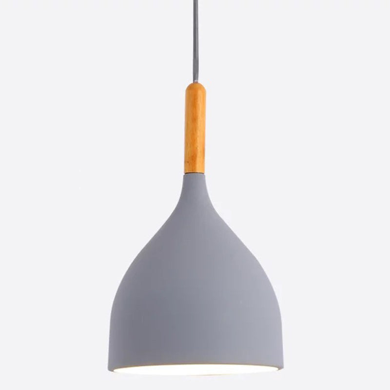 Metal Teardrop Hanging Light Nordic Style 1 Light Restaurant Ceiling Pendant Lamp with Wooden Top Grey 7" Clearhalo 'Ceiling Lights' 'Modern Pendants' 'Modern' 'Pendant Lights' 'Pendants' Lighting' 2579909
