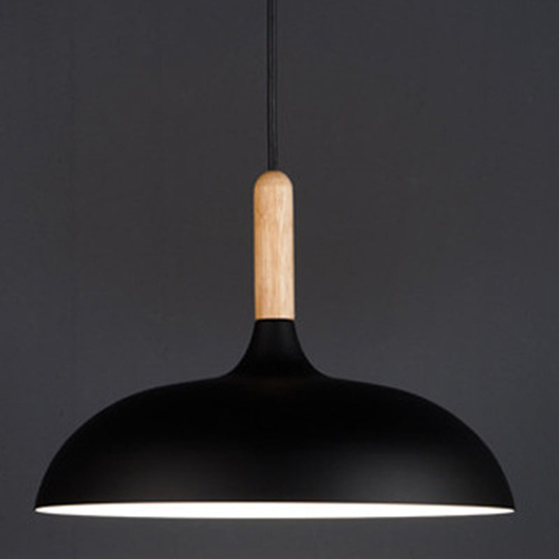 Dome Dining Room Drop Pendant Modern Style Metal 1 Light Hanging Ceiling Light with Wooden Top Black Clearhalo 'Ceiling Lights' 'Modern Pendants' 'Modern' 'Pendant Lights' 'Pendants' Lighting' 2579949
