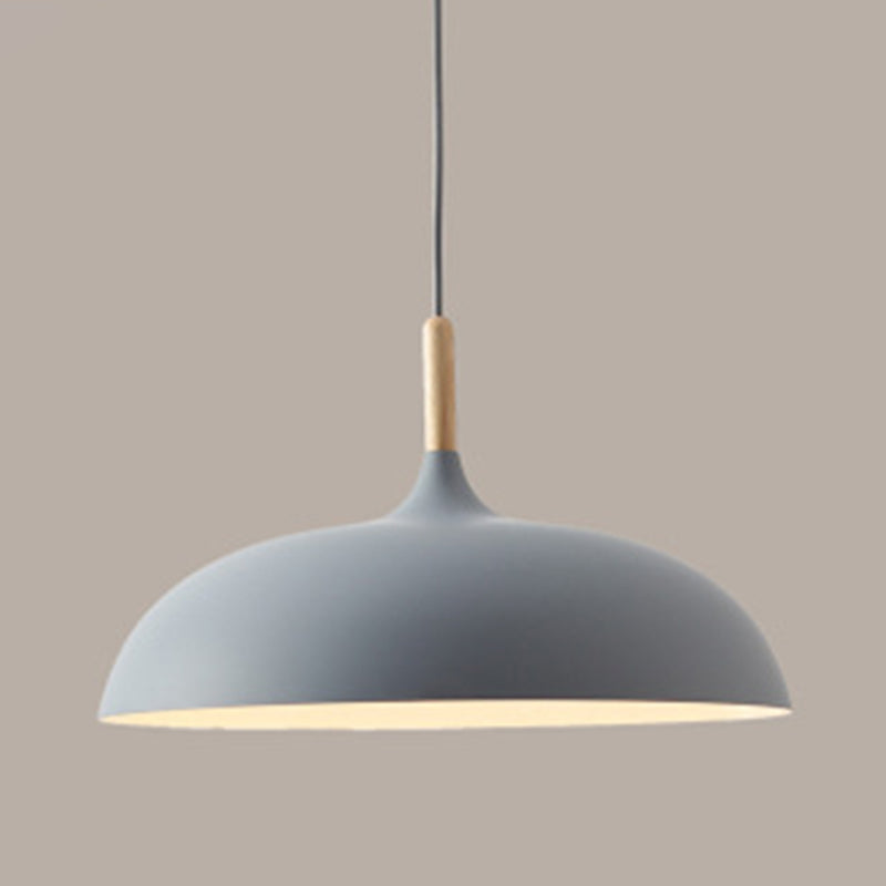Dome Dining Room Drop Pendant Modern Style Metal 1 Light Hanging Ceiling Light with Wooden Top Grey Clearhalo 'Ceiling Lights' 'Modern Pendants' 'Modern' 'Pendant Lights' 'Pendants' Lighting' 2579953