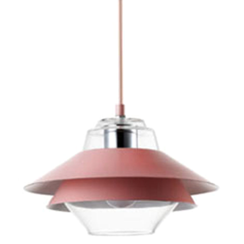 1 Light Layered Concentric Tiers Shade Pendant Lamp Nordic Style Metal Hanging Lamp Pink Clearhalo 'Ceiling Lights' 'Modern Pendants' 'Modern' 'Pendant Lights' 'Pendants' Lighting' 2579956