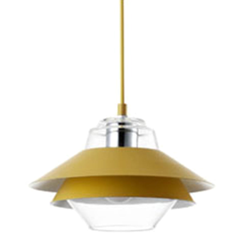 1 Light Layered Concentric Tiers Shade Pendant Lamp Nordic Style Metal Hanging Lamp Yellow Clearhalo 'Ceiling Lights' 'Modern Pendants' 'Modern' 'Pendant Lights' 'Pendants' Lighting' 2579957