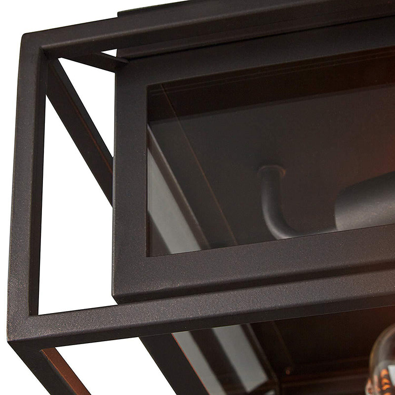 2 Lights Indoor Flush Ceiling Light Vintage Style Black Flush Mount Lamp with Squared Frame Clear Glass Shade Clearhalo 'Ceiling Lights' 'Close To Ceiling Lights' 'Close to ceiling' 'Flush mount' 'Industrial Flush Mount' Lighting' 258017
