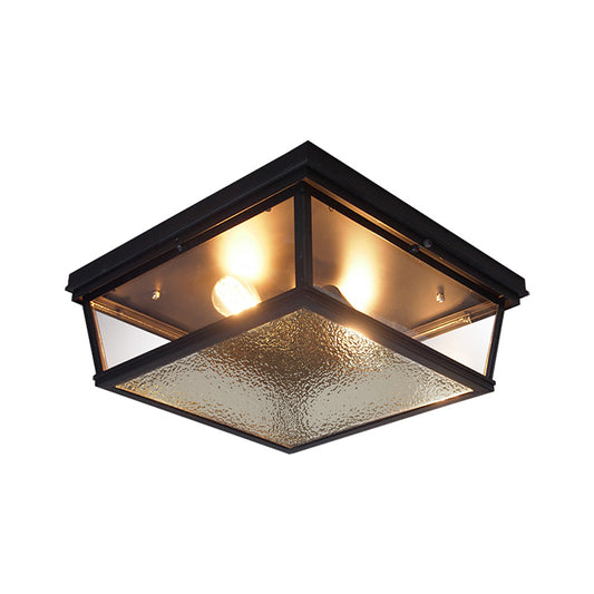 Industrial Squared Flush Ceiling Fixture Frosted Glass 2 Lights Corridor Flushmount Lamp in Black Clearhalo 'Ceiling Lights' 'Close To Ceiling Lights' 'Close to ceiling' 'Flush mount' 'Industrial Flush Mount' Lighting' 258025