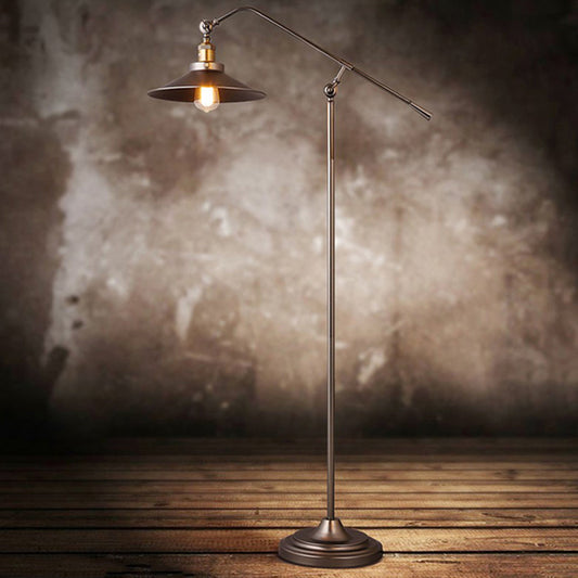 Flared Shade Floor Lamp Antique Stylish Metal 1 Head Living Room Standing Light with Adjustable Arm in Bronze Clearhalo 'Floor Lamps' 'Lamps' Lighting' 258053