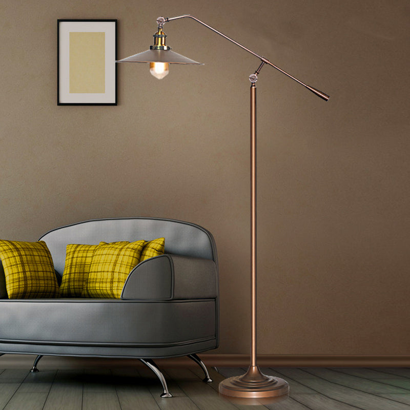 Flared Shade Floor Lamp Antique Stylish Metal 1 Head Living Room Standing Light with Adjustable Arm in Bronze Clearhalo 'Floor Lamps' 'Lamps' Lighting' 258054