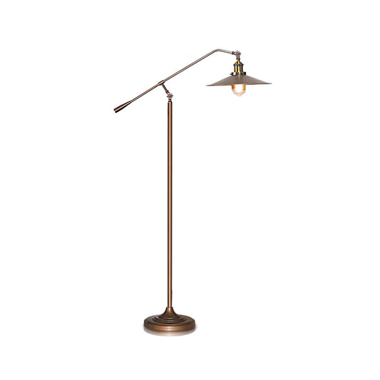 Flared Shade Floor Lamp Antique Stylish Metal 1 Head Living Room Standing Light with Adjustable Arm in Bronze Clearhalo 'Floor Lamps' 'Lamps' Lighting' 258055