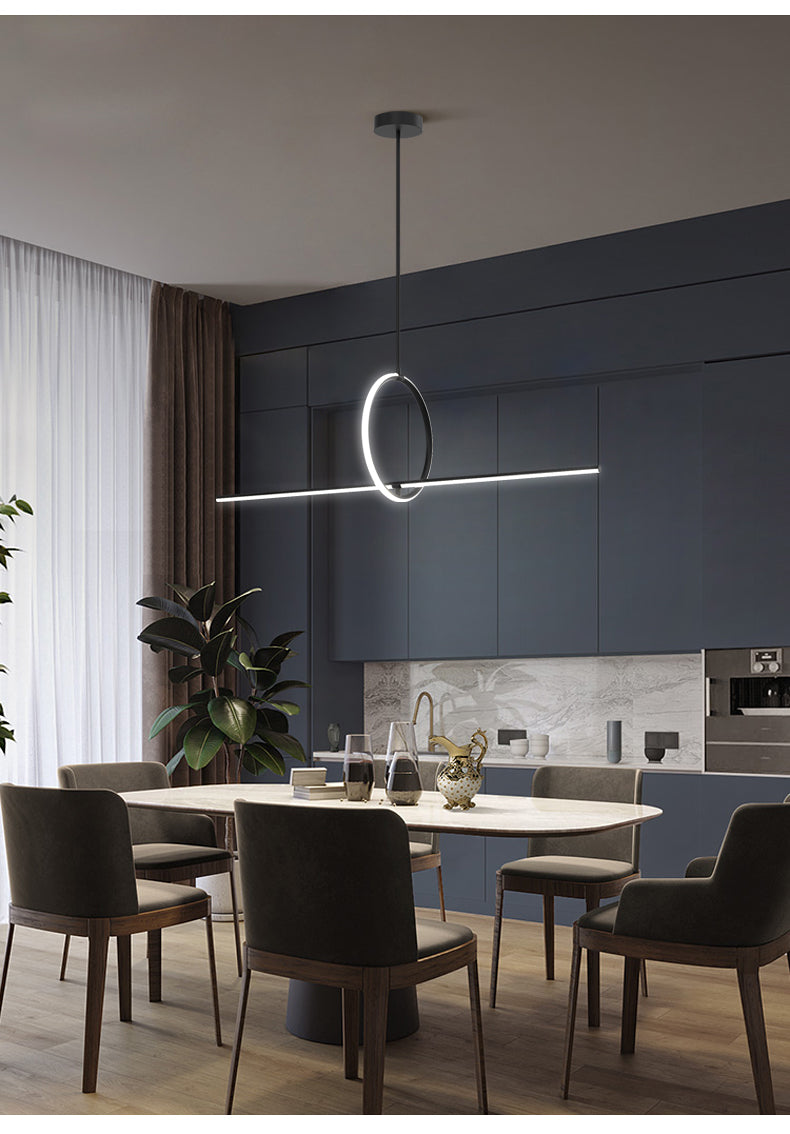 Stick and Ring Dining Room Island Light Fixture Metal Modernist LED Pendant Lamp in Black Clearhalo 'Ceiling Lights' 'Island Lights' Lighting' 2582612