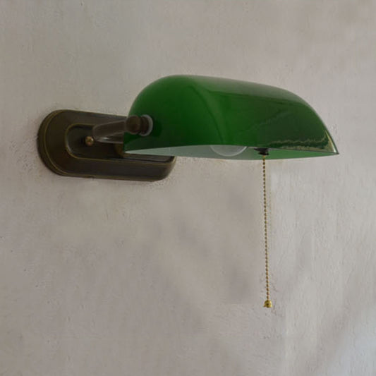 Green Banker Wall Light without/with Pull Chain Tiffany Stained Glass 1 Head Wall Mount Fixture for Bedside Clearhalo 'Industrial' 'Middle century wall lights' 'Tiffany wall lights' 'Tiffany' 'Wall Lamps & Sconces' 'Wall Lights' Lighting' 25831