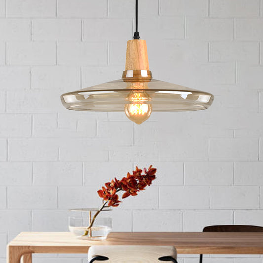 Modern 1 Light Pendant Lamp Amber Glass Shade Barn/Disc/Trifle Hanging Light Kit, 5.5"/7.5"/13" Wide Clearhalo 'Ceiling Lights' 'Chandeliers' 'Glass shade' 'Glass' 'Modern Pendants' 'Modern' 'Pendant Lights' 'Pendants' Lighting' 258412