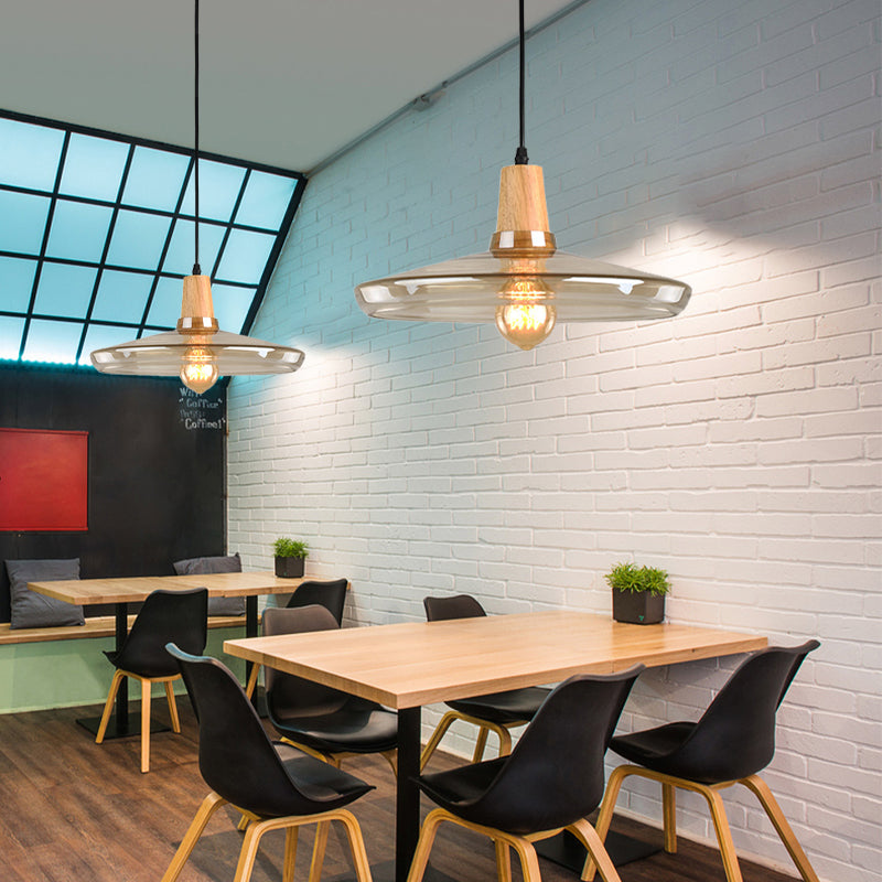 Modern 1 Light Pendant Lamp Amber Glass Shade Barn/Disc/Trifle Hanging Light Kit, 5.5"/7.5"/13" Wide Clearhalo 'Ceiling Lights' 'Chandeliers' 'Glass shade' 'Glass' 'Modern Pendants' 'Modern' 'Pendant Lights' 'Pendants' Lighting' 258414