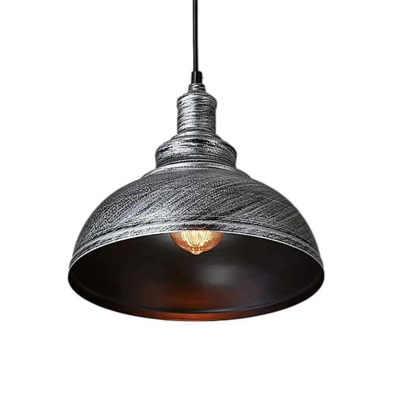 Black/Gray 1 Bulb Hanging Fixture Retro Metal Dome Shade Ceiling Pendant with Adjustable Cord, 12"/14"/16" W Clearhalo 'Art Deco Pendants' 'Black' 'Cast Iron' 'Ceiling Lights' 'Ceramic' 'Crystal' 'Industrial Pendants' 'Industrial' 'Metal' 'Middle Century Pendants' 'Pendant Lights' 'Pendants' 'Rustic Pendants' 'Tiffany' Lighting' 2586