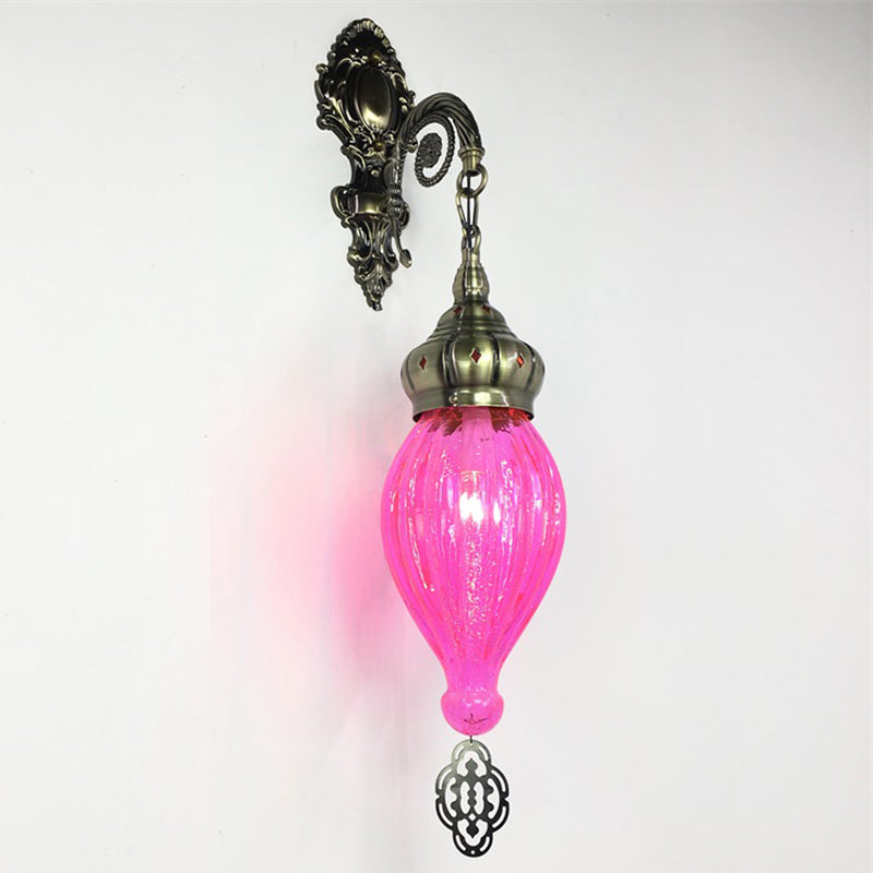Traditional Teardrop Sconce Black/White/Light Blue Glass 1 Head Wall Mounted Lamp with Carved Metal Arm Rose Red Clearhalo 'Wall Lamps & Sconces' 'Wall Lights' Lighting' 258622