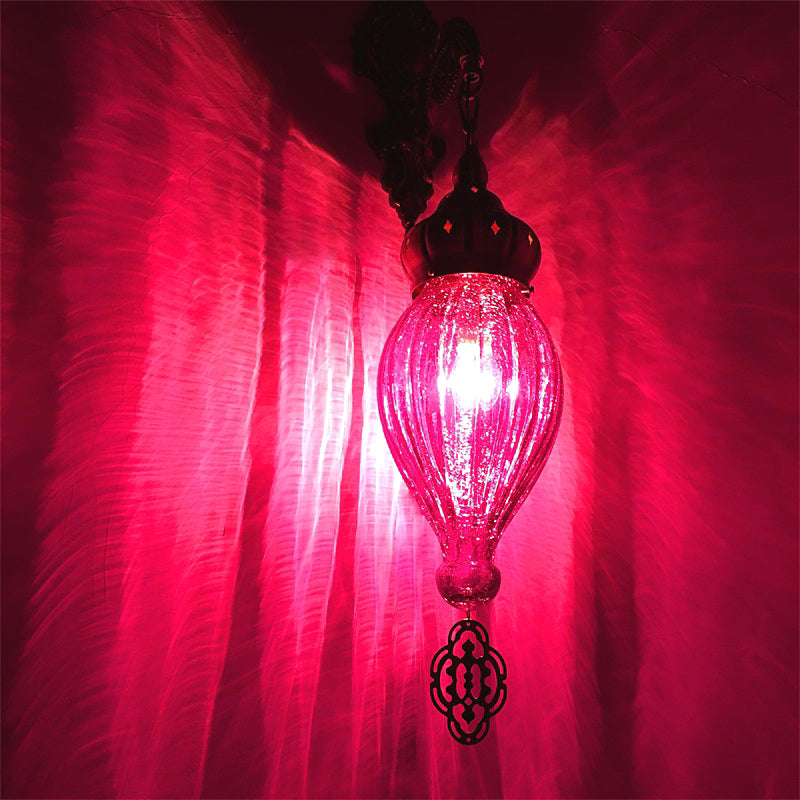 Traditional Teardrop Sconce Black/White/Light Blue Glass 1 Head Wall Mounted Lamp with Carved Metal Arm Pink Clearhalo 'Wall Lamps & Sconces' 'Wall Lights' Lighting' 258635