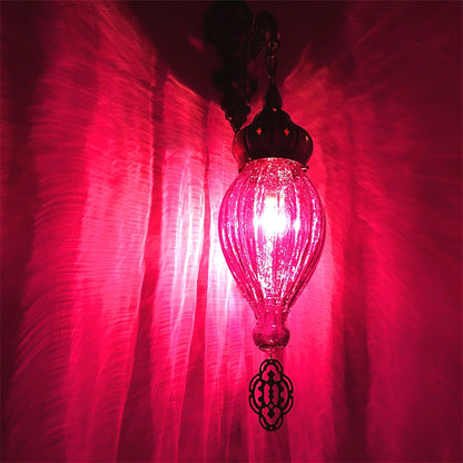 Traditional Teardrop Sconce Black/White/Light Blue Glass 1 Head Wall Mounted Lamp with Carved Metal Arm Pink Clearhalo 'Wall Lamps & Sconces' 'Wall Lights' Lighting' 258635