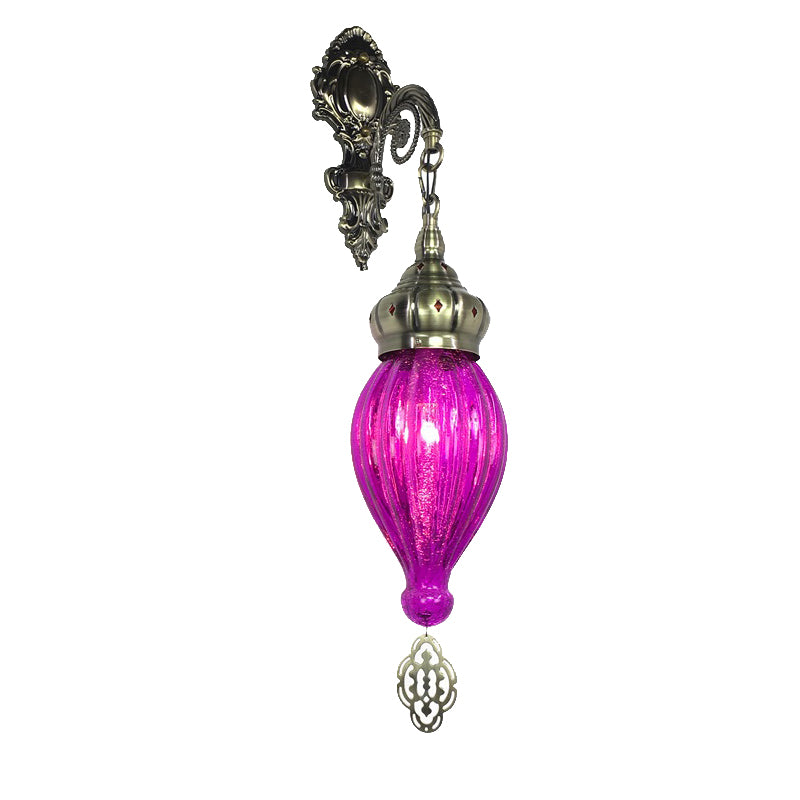 Traditional Teardrop Sconce Black/White/Light Blue Glass 1 Head Wall Mounted Lamp with Carved Metal Arm Clearhalo 'Wall Lamps & Sconces' 'Wall Lights' Lighting' 258636