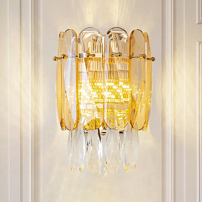 Half-Cylinder Wall Light Postmodern Faceted Crystal 2 Heads Gold Sconce Light for bedroom Gold Clearhalo 'Modern wall lights' 'Modern' 'Wall Lamps & Sconces' 'Wall Lights' Lighting' 258652