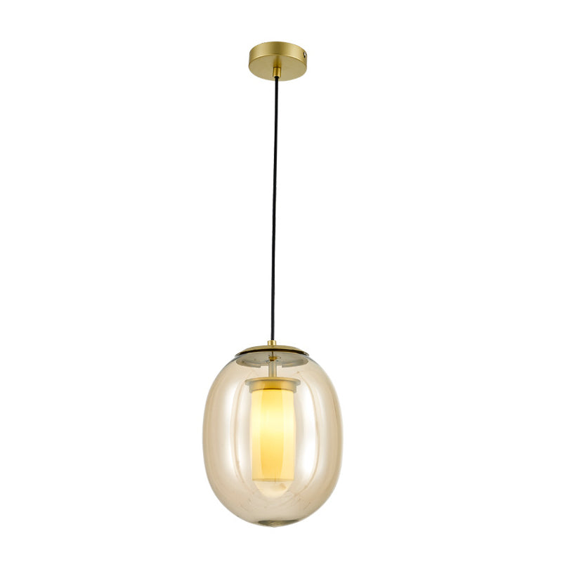 Clear Glass Oval Hanging Lamp Kit Contemporary 7"/8.5" Wide 1 Head Gold Pendant Light for Dining Room Clearhalo 'Ceiling Lights' 'Chandeliers' 'Glass shade' 'Glass' 'Modern Pendants' 'Modern' 'Pendant Lights' 'Pendants' Lighting' 258673