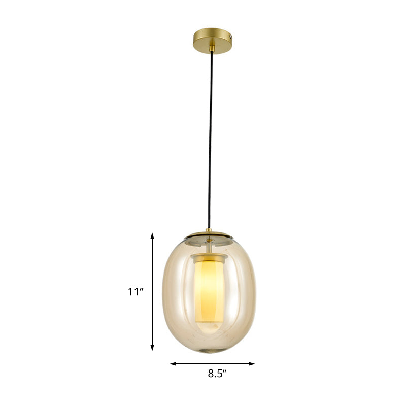 Clear Glass Oval Hanging Lamp Kit Contemporary 7"/8.5" Wide 1 Head Gold Pendant Light for Dining Room Clearhalo 'Ceiling Lights' 'Chandeliers' 'Glass shade' 'Glass' 'Modern Pendants' 'Modern' 'Pendant Lights' 'Pendants' Lighting' 258675