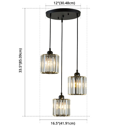 Modern Pendant Lighting Fixture Black Cylindrical Suspension Light with Crystal Shade Clearhalo 'Art Deco Pendants' 'Cast Iron' 'Ceiling Lights' 'Ceramic' 'Crystal' 'Industrial Pendants' 'Industrial' 'Metal' 'Middle Century Pendants' 'Modern Pendants' 'Modern' 'Pendant Lights' 'Pendants' 'Tiffany' Lighting' 2586875