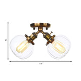 Amber/Clear Glass Ball Semi Flush Pendant Light Industrial Style 2 Heads Black/Bronze Ceiling Mounted Lamp for Restaurant Clearhalo 'Ceiling Lights' 'Close To Ceiling Lights' 'Close to ceiling' 'Glass shade' 'Glass' 'Semi-flushmount' Lighting' 258763