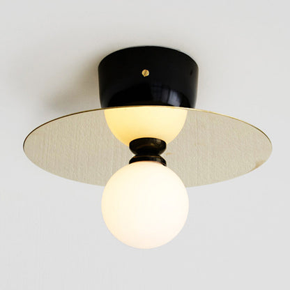 Sphere Semi Flush Ceiling Light Fixtures Ultra-Contemporary 1 Light Milk Glass Ceiling Flush Mount for Living Room Gold Clearhalo 'Ceiling Lights' 'Close To Ceiling Lights' 'Close to ceiling' 'Semi-flushmount' Lighting' 2588389