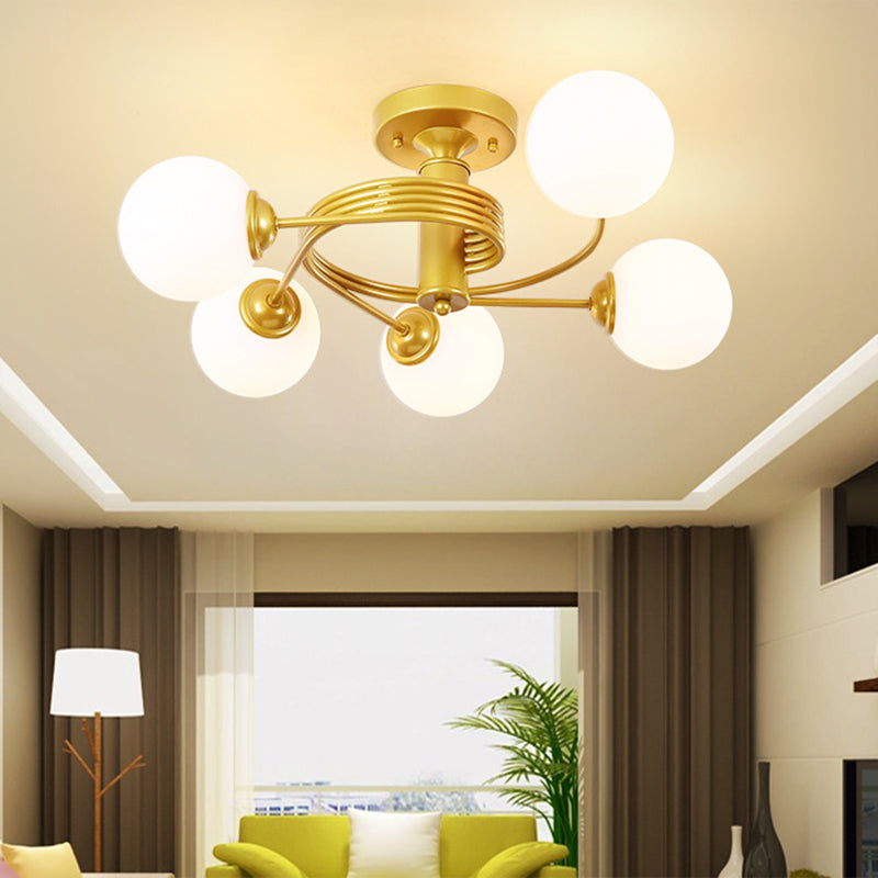 Round Flush Mount Ceiling Light Contemporary Frosted White Glass Ceiling Flush Mount for Living Room 5 Gold Clearhalo 'Ceiling Lights' 'Close To Ceiling Lights' 'Close to ceiling' 'Semi-flushmount' Lighting' 2588393