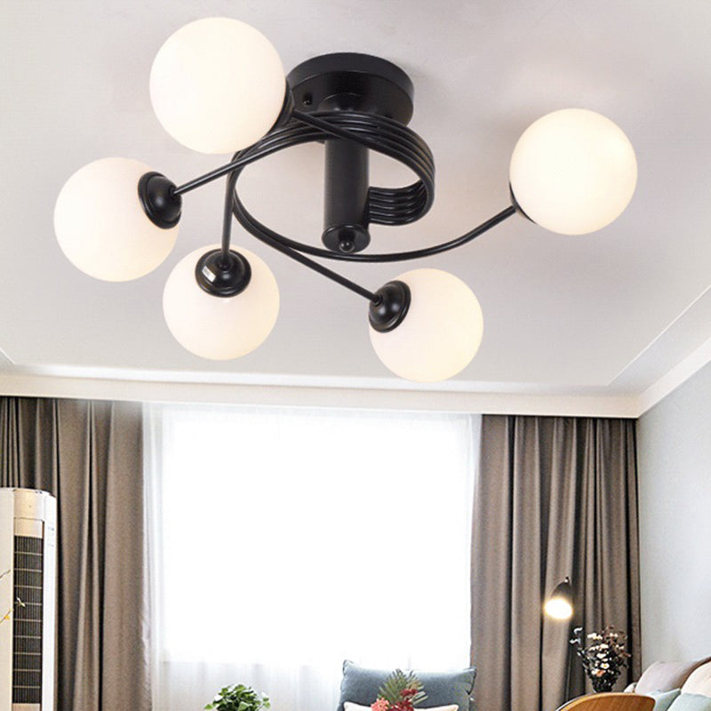 Round Flush Mount Ceiling Light Contemporary Frosted White Glass Ceiling Flush Mount for Living Room 5 Black Clearhalo 'Ceiling Lights' 'Close To Ceiling Lights' 'Close to ceiling' 'Semi-flushmount' Lighting' 2588395