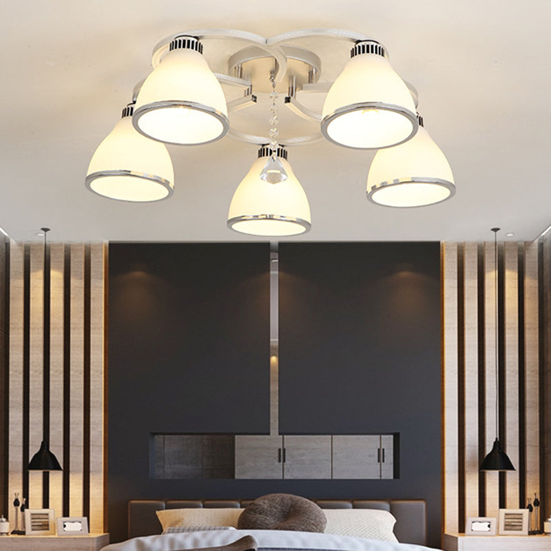 Spherical Semi Flush Mount Ceiling Light Modernist White Glass Ceiling Light Fixture for Bedroom 5 White Cone Clearhalo 'Ceiling Lights' 'Close To Ceiling Lights' 'Close to ceiling' 'Semi-flushmount' Lighting' 2588403