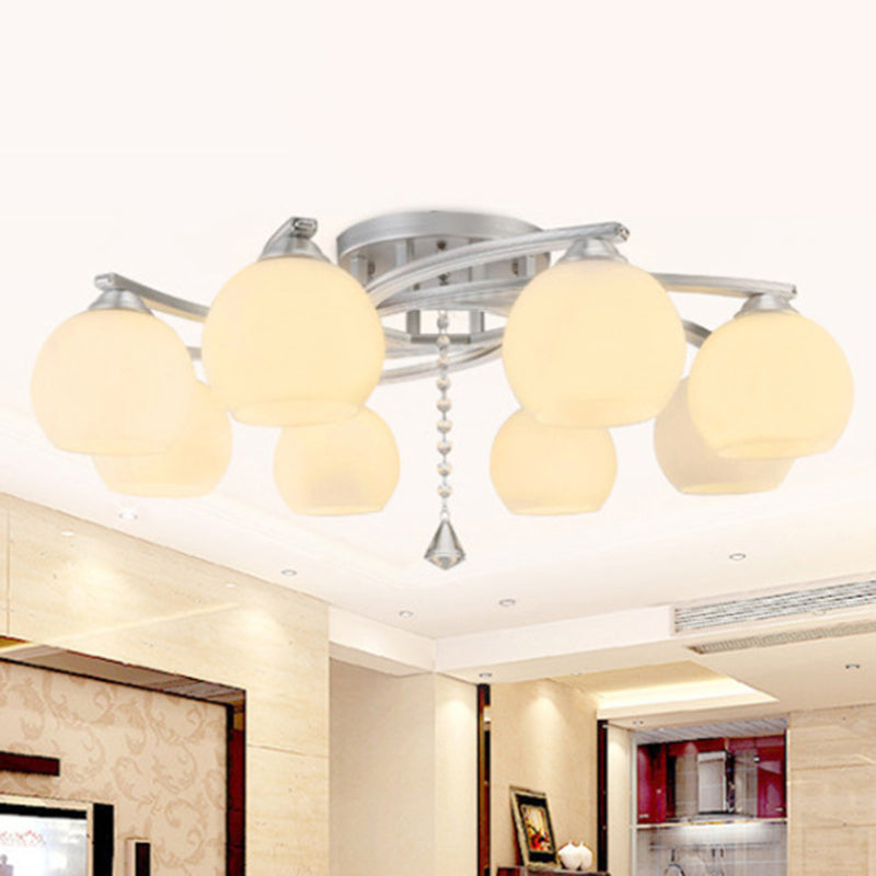 Spherical Semi Flush Mount Ceiling Light Modernist White Glass Ceiling Light Fixture for Bedroom 8 White Globe Clearhalo 'Ceiling Lights' 'Close To Ceiling Lights' 'Close to ceiling' 'Semi-flushmount' Lighting' 2588405