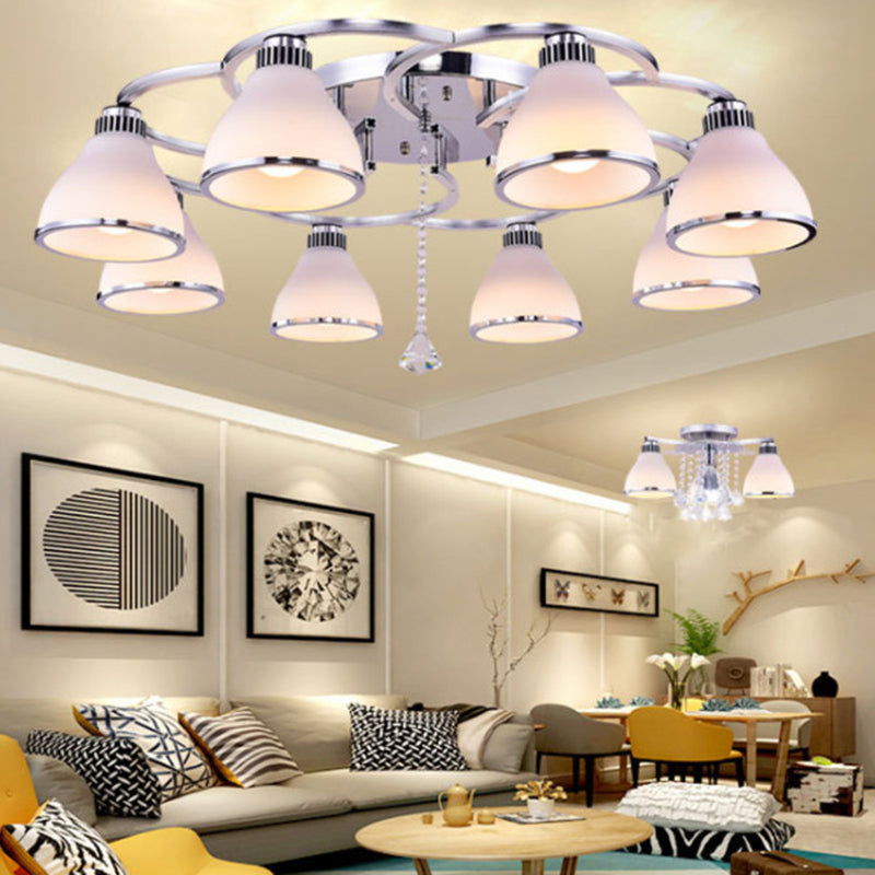 Spherical Semi Flush Mount Ceiling Light Modernist White Glass Ceiling Light Fixture for Bedroom 8 White Cone Clearhalo 'Ceiling Lights' 'Close To Ceiling Lights' 'Close to ceiling' 'Semi-flushmount' Lighting' 2588408