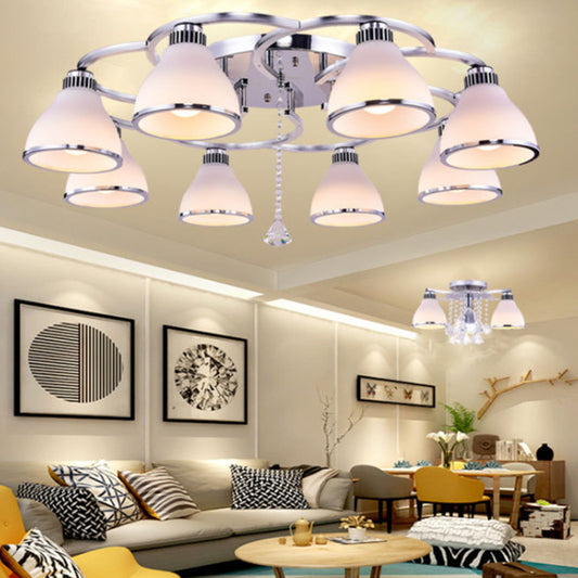 Spherical Semi Flush Mount Ceiling Light Modernist White Glass Ceiling Light Fixture for Bedroom 8 White Cone Clearhalo 'Ceiling Lights' 'Close To Ceiling Lights' 'Close to ceiling' 'Semi-flushmount' Lighting' 2588408