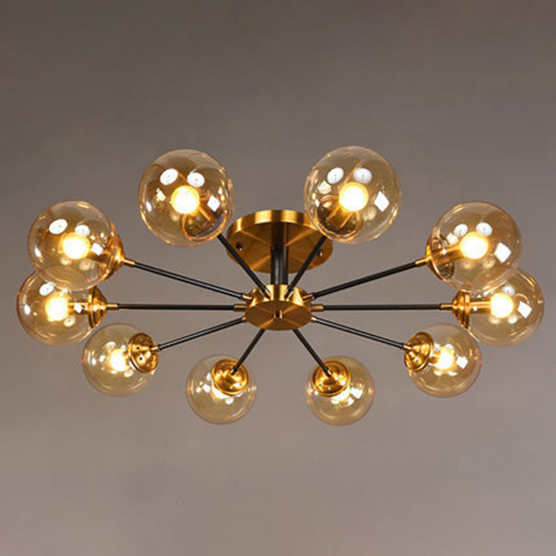 Sputnik Flush Mount Ceiling Light Ultra-Contemporary Stained Glass Ceiling Mount Chandelier for Bedroom 10 Amber Clearhalo 'Ceiling Lights' 'Close To Ceiling Lights' 'Close to ceiling' 'Semi-flushmount' Lighting' 2588440