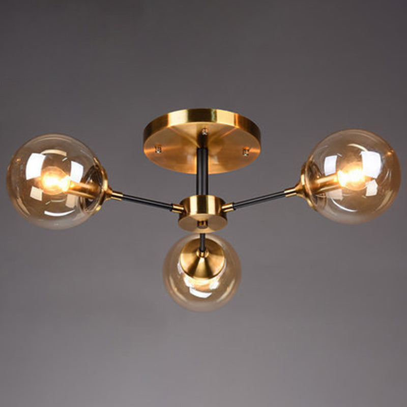Sputnik Flush Mount Ceiling Light Ultra-Contemporary Stained Glass Ceiling Mount Chandelier for Bedroom 3 Amber Clearhalo 'Ceiling Lights' 'Close To Ceiling Lights' 'Close to ceiling' 'Semi-flushmount' Lighting' 2588446