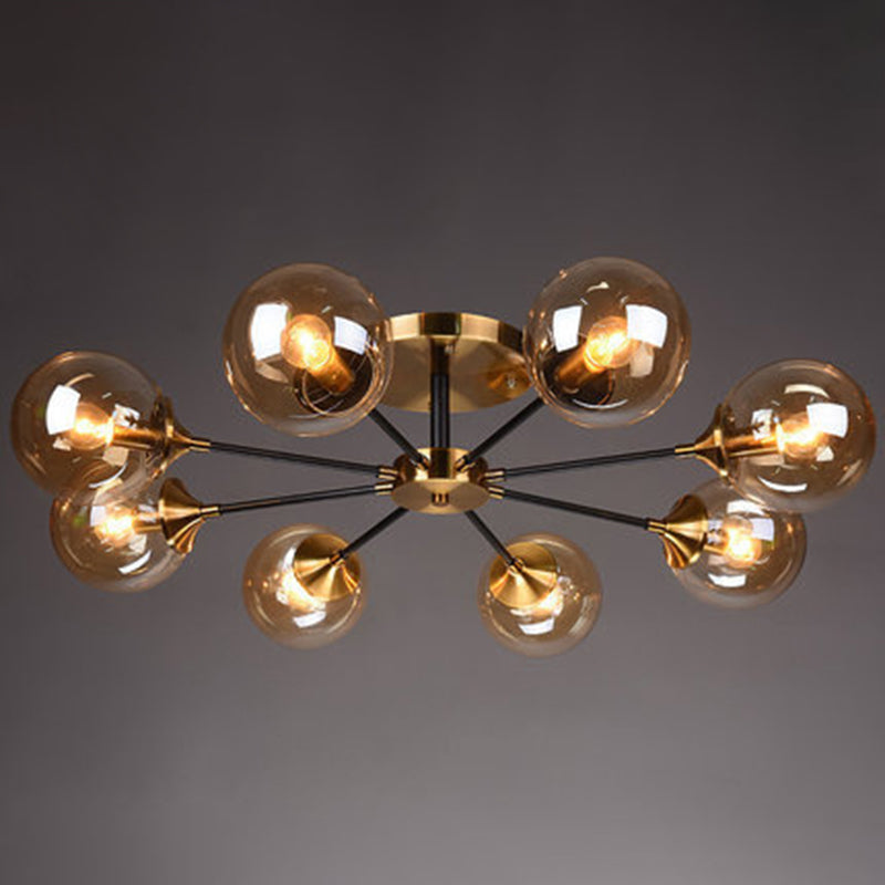 Sputnik Flush Mount Ceiling Light Ultra-Contemporary Stained Glass Ceiling Mount Chandelier for Bedroom 8 Amber Clearhalo 'Ceiling Lights' 'Close To Ceiling Lights' 'Close to ceiling' 'Semi-flushmount' Lighting' 2588447