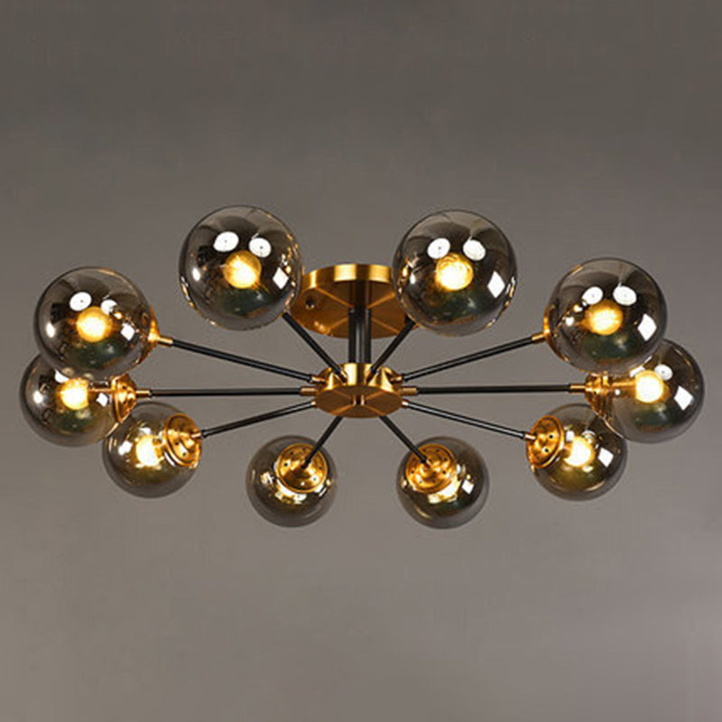 Sputnik Flush Mount Ceiling Light Ultra-Contemporary Stained Glass Ceiling Mount Chandelier for Bedroom 10 Smoke Gray Clearhalo 'Ceiling Lights' 'Close To Ceiling Lights' 'Close to ceiling' 'Semi-flushmount' Lighting' 2588450