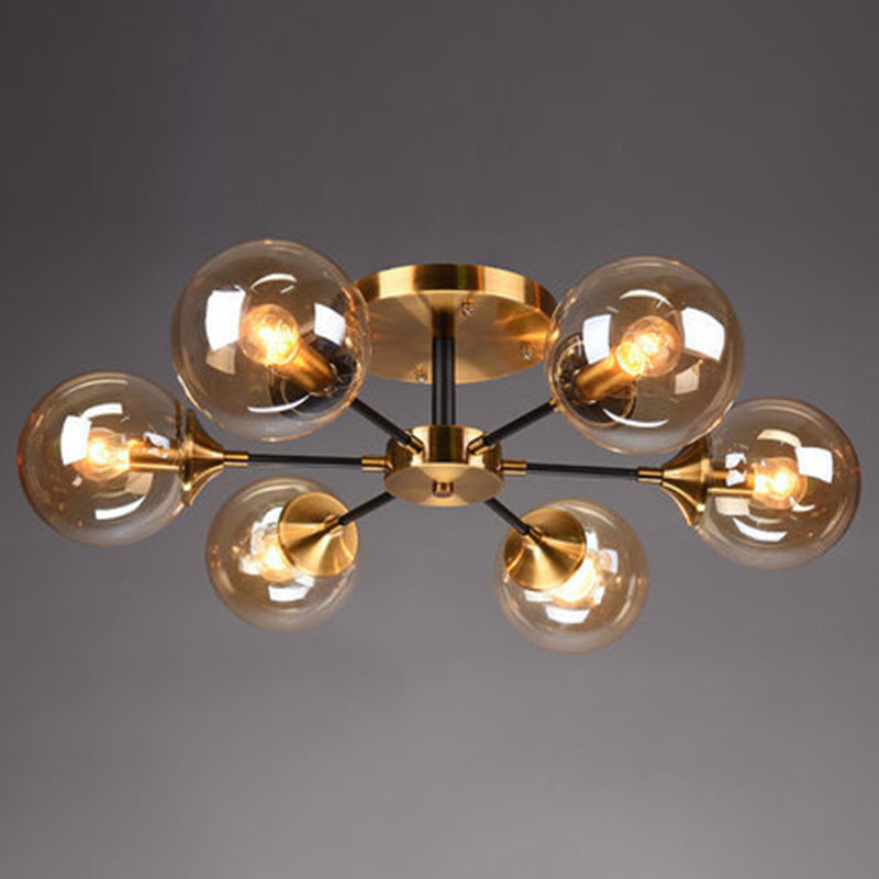 Sputnik Flush Mount Ceiling Light Ultra-Contemporary Stained Glass Ceiling Mount Chandelier for Bedroom 6 Amber Clearhalo 'Ceiling Lights' 'Close To Ceiling Lights' 'Close to ceiling' 'Semi-flushmount' Lighting' 2588452